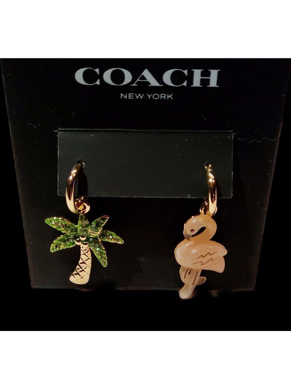 COACH PINK FLAMINGO PAVE PALM TREE TROPICAL MISMATCH EARRINGS